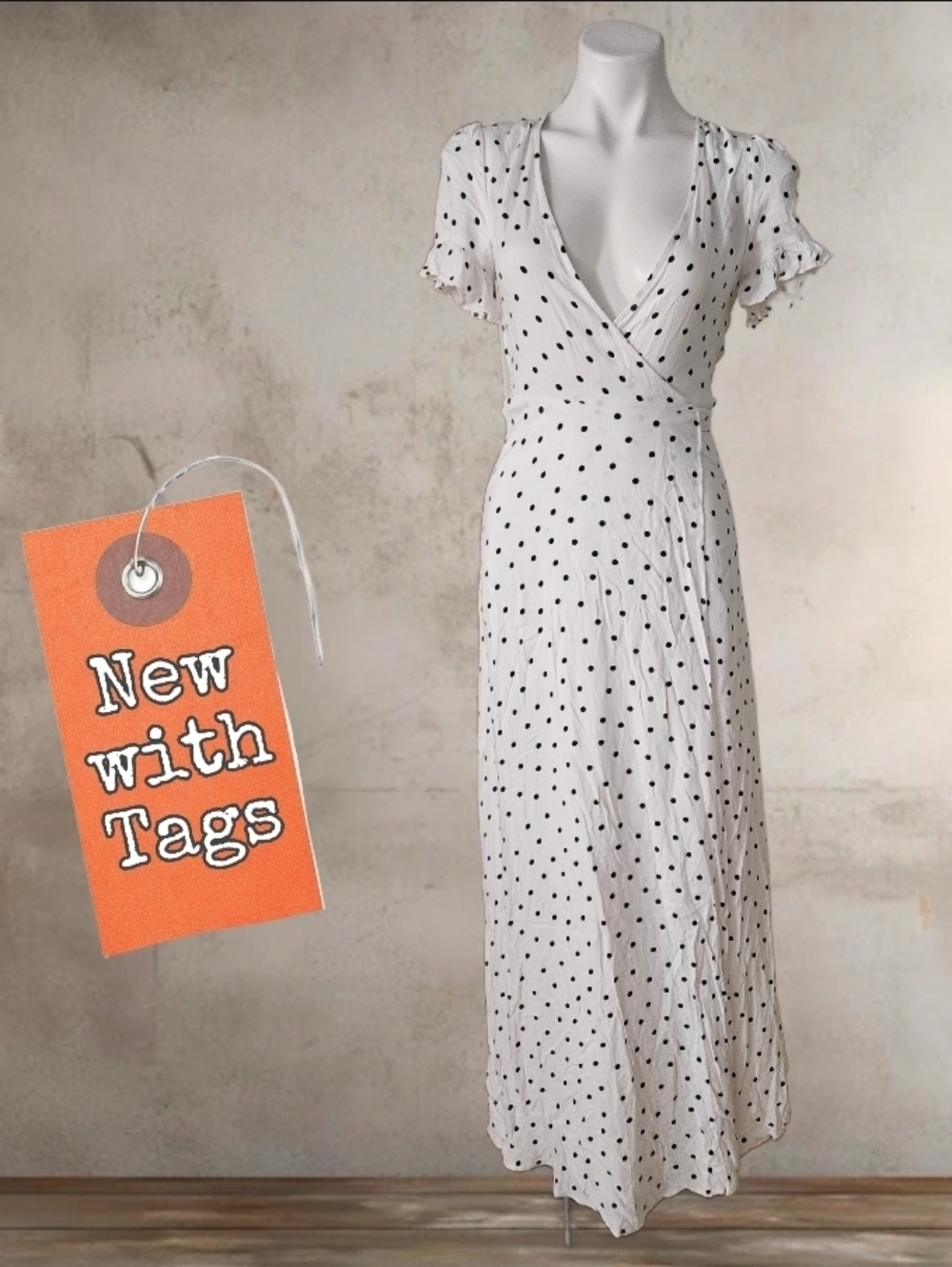NWT/ Forever 21 White Polka Dot Wrap Maxi Dress